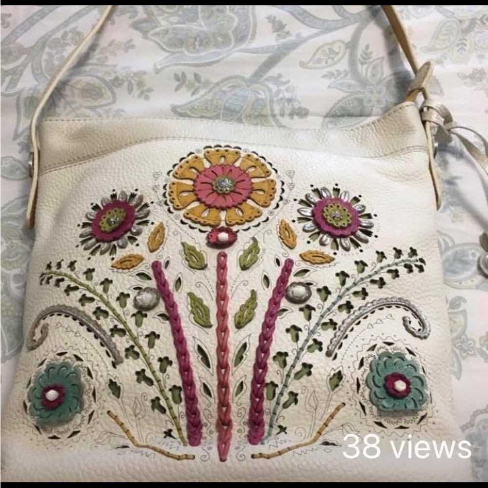 Brighton Cream Floral Embroidered Shoulder Bag